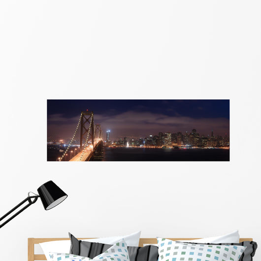 bay bridge and san francisco at night panorama Wall Mural