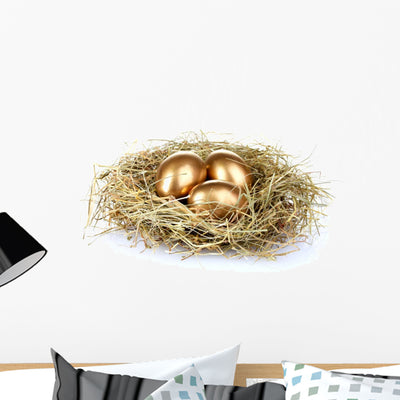 Golden Eggs Nest Wall Decal shown on a wall