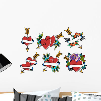 Hearts Arrows Tattoo Wall Stickers shown on a wall