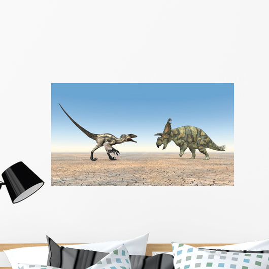 Deinonychus and Albertaceratops Wall Mural