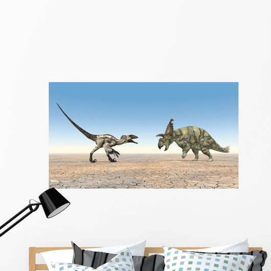 Deinonychus and Albertaceratops Wall Mural
