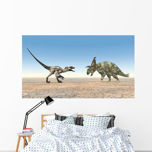 Deinonychus and Albertaceratops Wall Mural