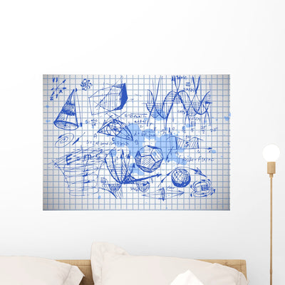 Math and Physics Symbols Wall Mural shown on a wall