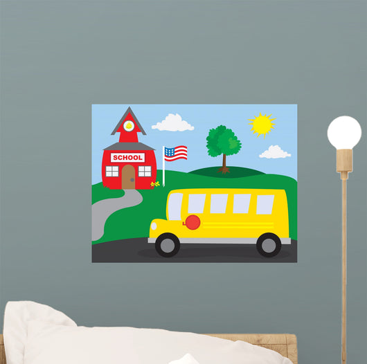 School and School-bus Wall Mural