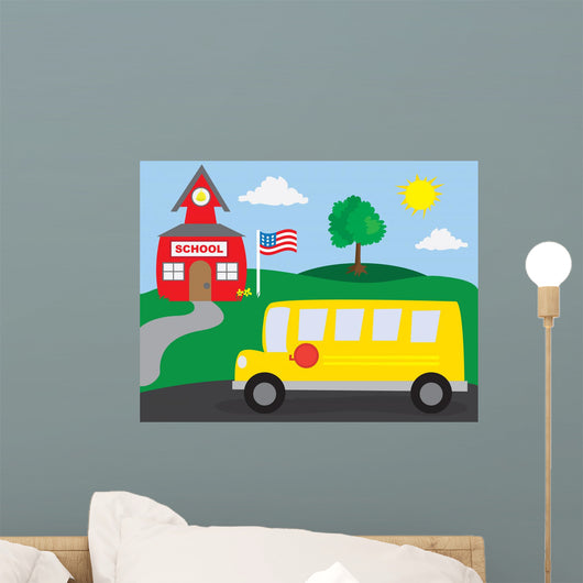 School and School-bus Wall Mural