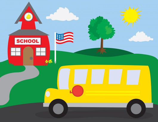 School and School-bus Wall Mural