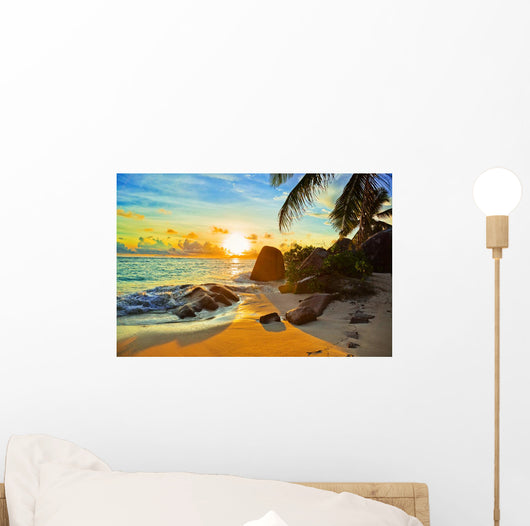 Tropical beach at sunset Wall Mural