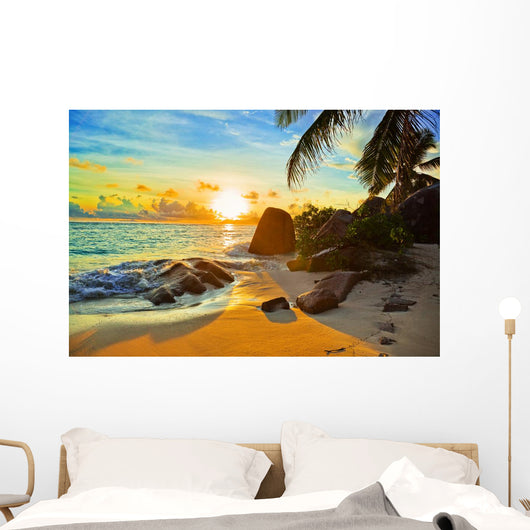 Tropical beach at sunset Wall Mural