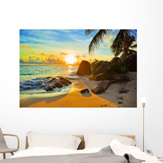Tropical beach at sunset Wall Mural