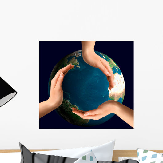 conceptual recycling symbol over earth globe Wall Mural