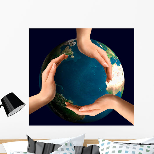 conceptual recycling symbol over earth globe Wall Mural
