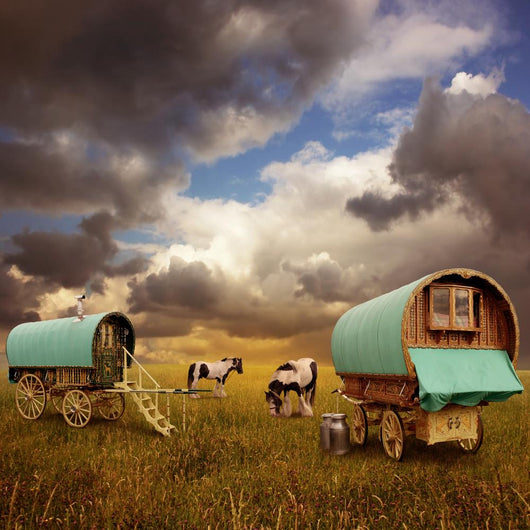 Old Gypsy Caravans Trailers Wagons With Horses Wall Mural
