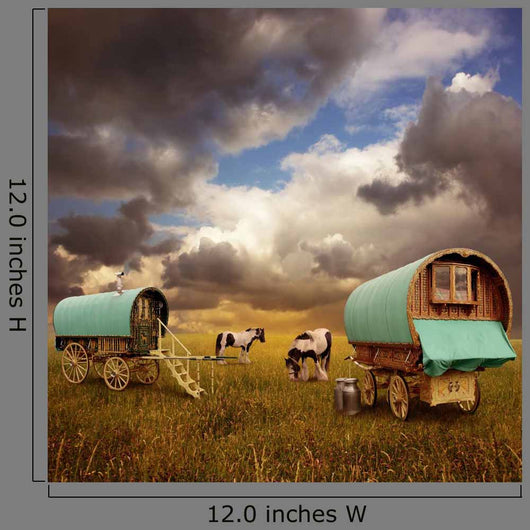 Old Gypsy Caravans Trailers Wagons With Horses Wall Mural