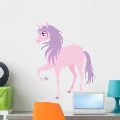 Cute Pink Unicorn with Wall Decal shown on a wall