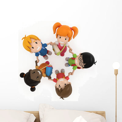 School Kids Holding Hands Wall Decal shown on a wall