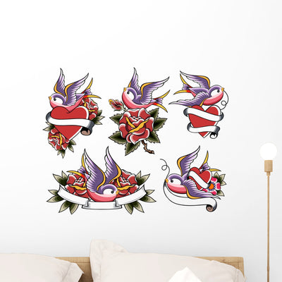 Love Swallow Tattoo Wall Stickers shown on a wall
