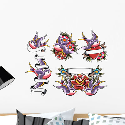 Swallow Tattoo Wall Stickers shown on a wall