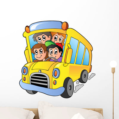 School Bus with Happy shown on a wall