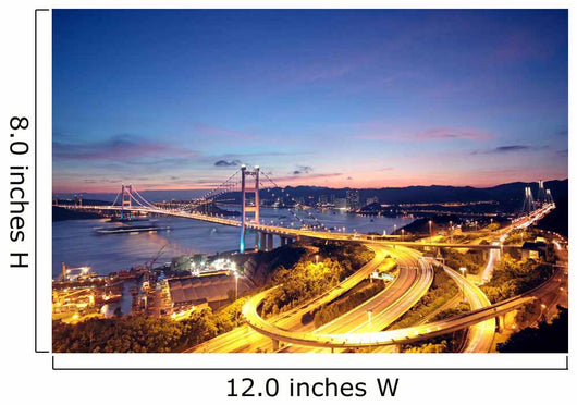 Beautiful night scenes of Tsing Ma Bridge in Hong Kong. Wall Mural