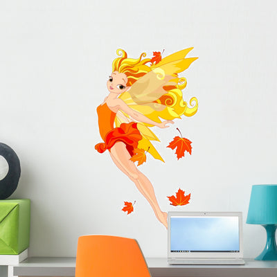 Autumn Fairy Wall Decal shown on a wall