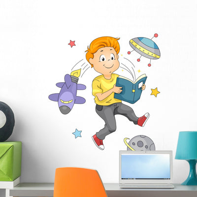 Space Book Wall Decal shown on a wall
