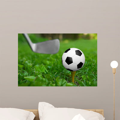 Soccer Ball Golf Tee Wall Decal shown on a wall
