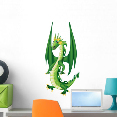 Cartoon Green Dragon shown on a wall