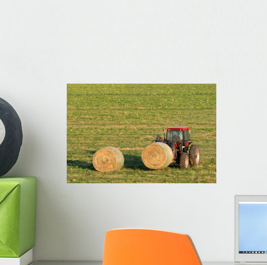 Farmer and Hay Bales Wall Mural