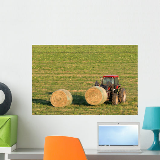 Farmer and Hay Bales Wall Mural