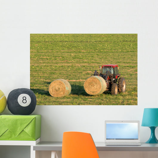 Farmer and Hay Bales Wall Mural
