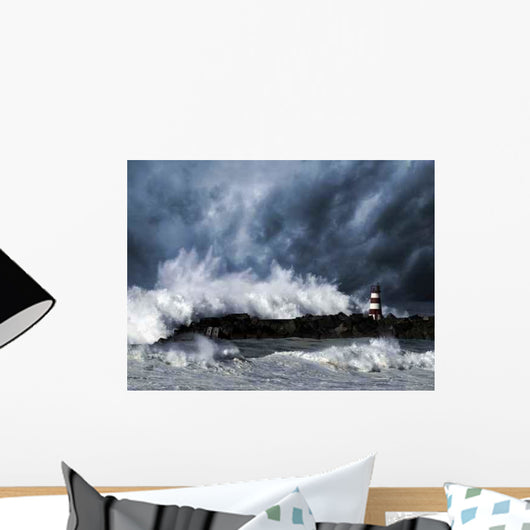 Stormy Waves against Beacon Wall Decal