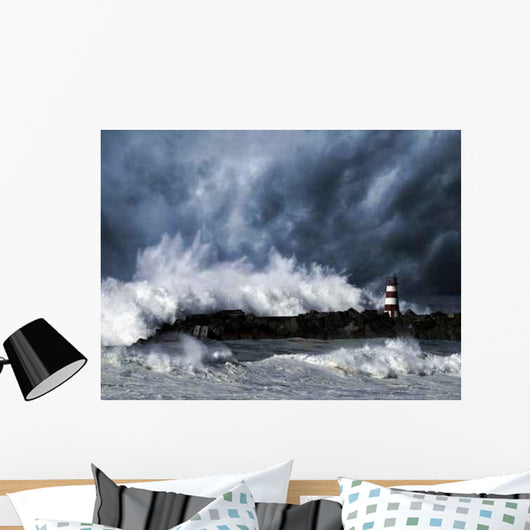 Stormy Waves against Beacon Wall Decal