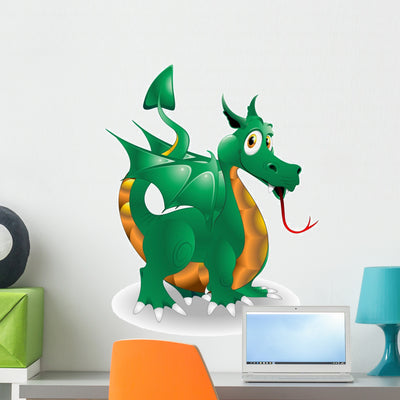 Baby Cartoon Dragon Wall Decal shown on a wall
