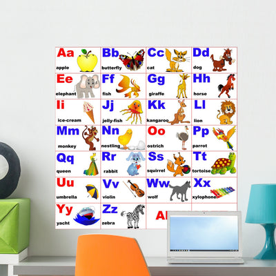 Animals Placed Letter Alphabet Wall Mural shown on a wall