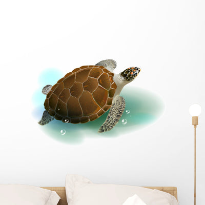 Sea Turtle Swimming Ocean shown on a wall