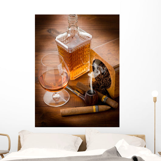 Smoking Pipe Tobacco Cuban Cigar and Liquor Wall Mural