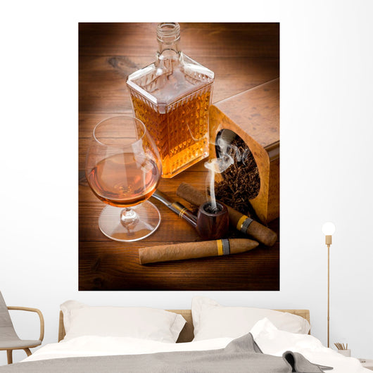 Smoking Pipe Tobacco Cuban Cigar and Liquor Wall Mural