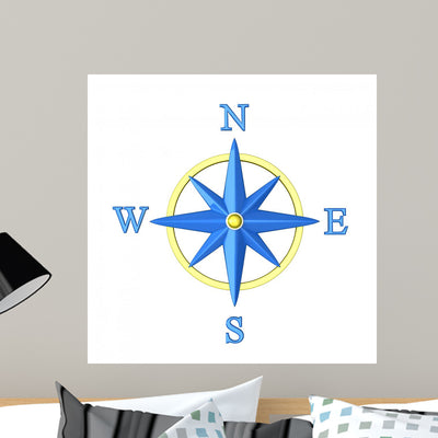Blue Compass Wind Rose Wall Decal shown on a wall