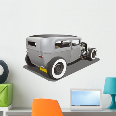 Vintage Rat Rod Wall Decal shown on a wall