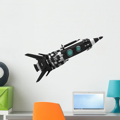 Black Spaceship Wall Decal shown on a wall