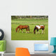 Two Horses Grazing Grassland Wall Mural