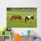 Two Horses Grazing Grassland Wall Mural