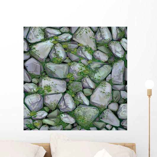 Seamless Stones Texture Vector Illustration (Mossy) Wall Decal