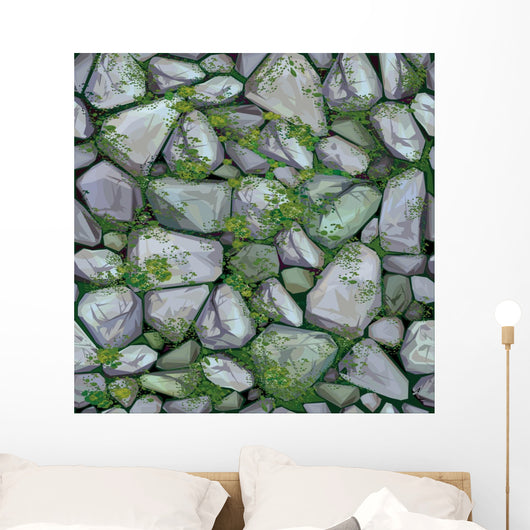 Seamless Stones Texture Vector Illustration (Mossy) Wall Decal