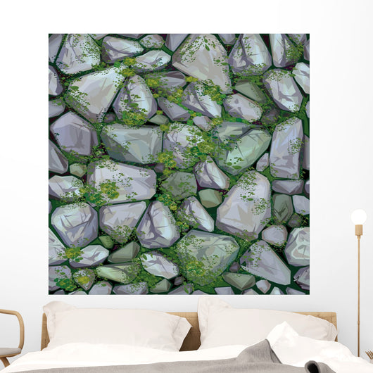 Seamless Stones Texture Vector Illustration (Mossy) Wall Decal