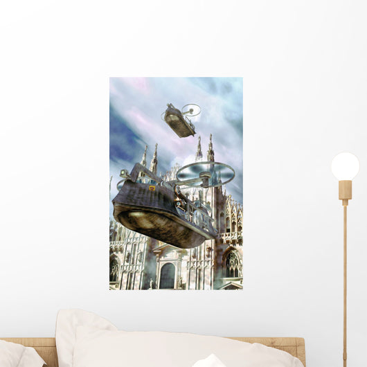 Steampunk Flying Boat Ship Wall Mural
