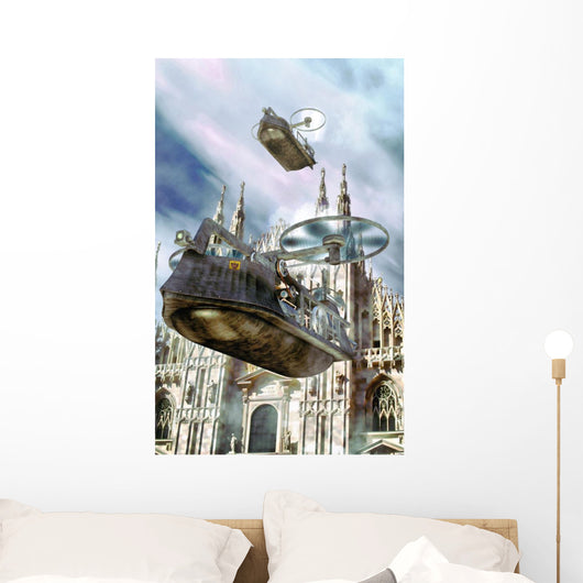 Steampunk Flying Boat Ship Wall Mural