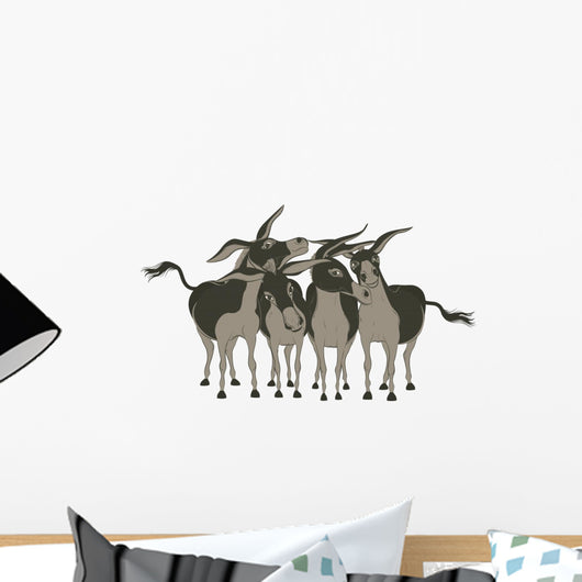 Group of Cheerful Donkeys over White Wall Decal