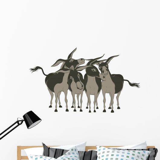 Group of Cheerful Donkeys over White Wall Decal