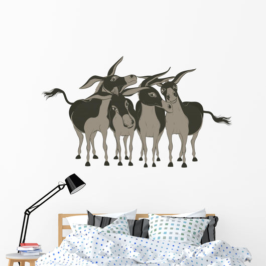 Group of Cheerful Donkeys over White Wall Decal